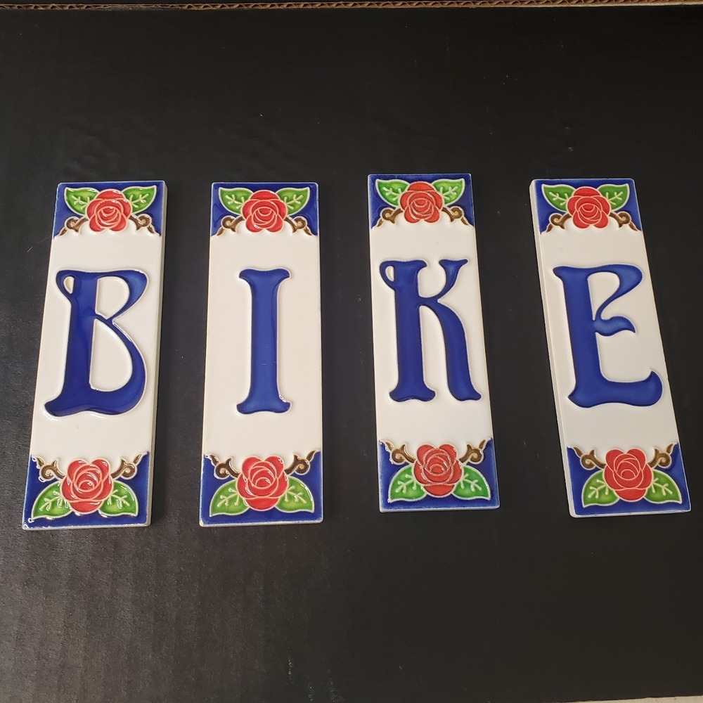Creazioni Luciano INITIAL TILES‎ Set 4 Letters BIKE Tile Rose Hand Painted Italy